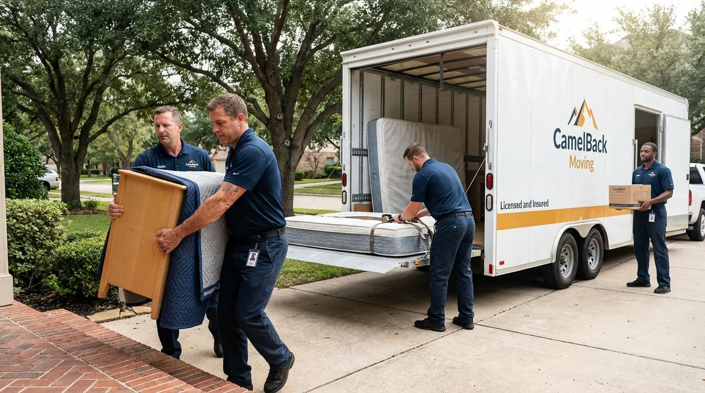 Crew loading residential truck for cross-state move from Big Rock, IL