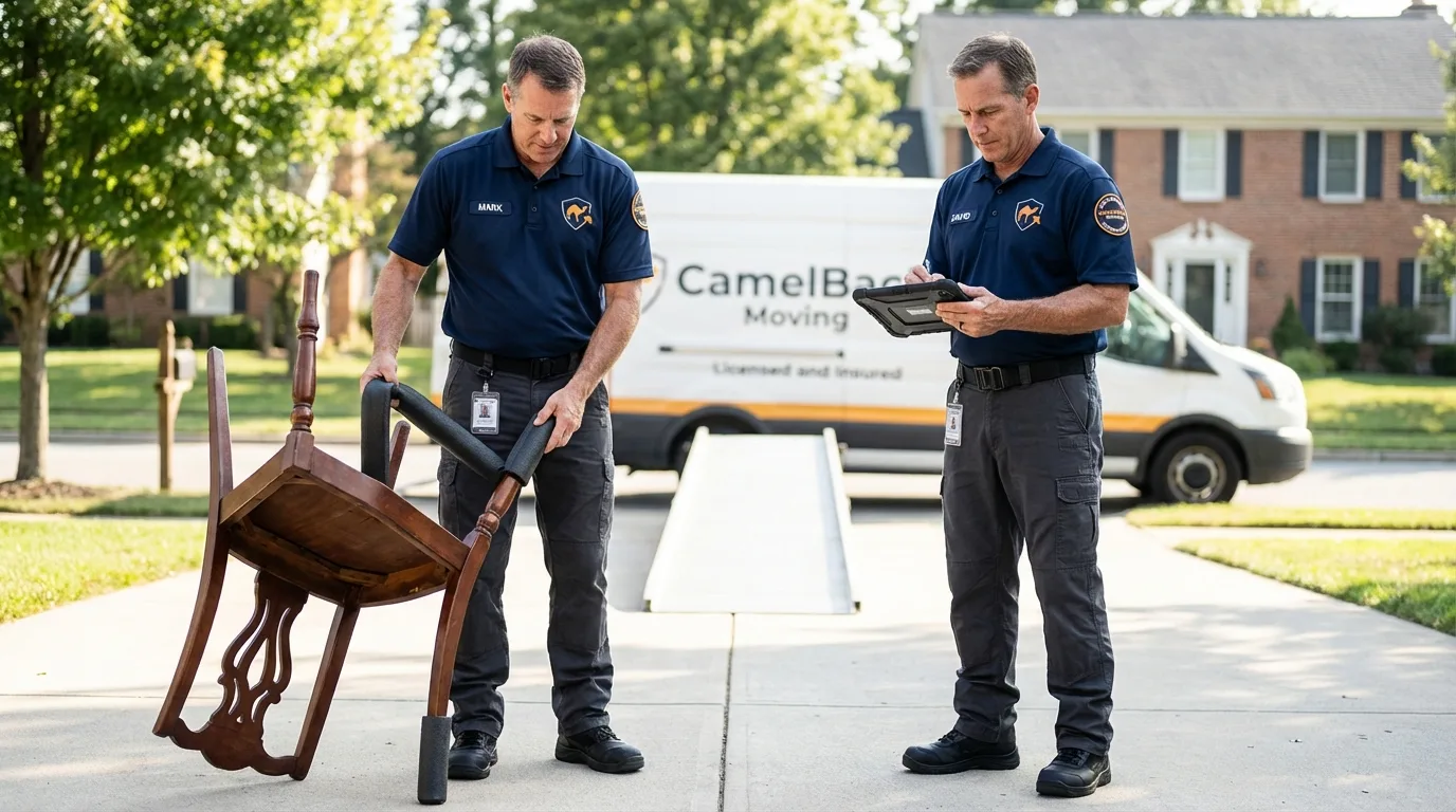 Movers inspecting furniture for damage prevention before loading in Big Rock, IL