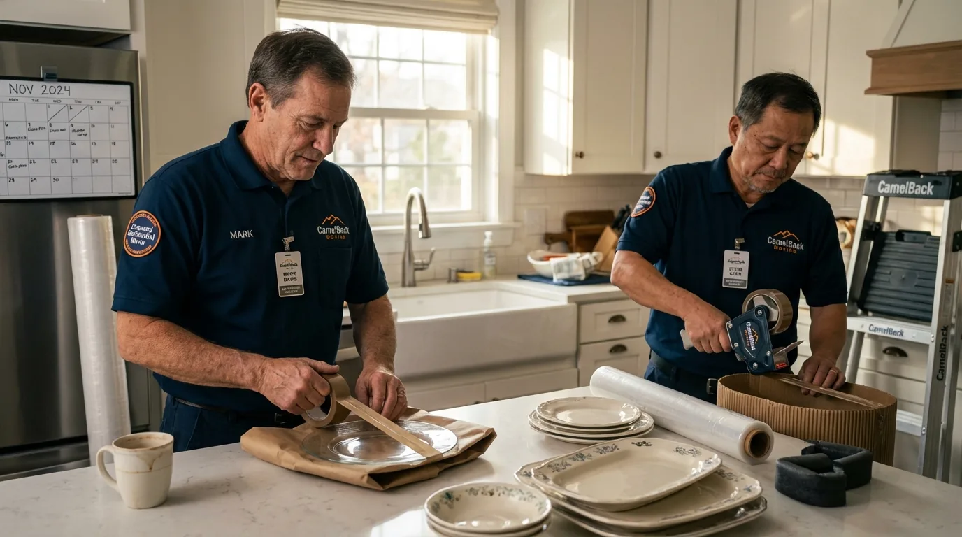 Professional crew packing kitchen dishware in Big Rock, IL